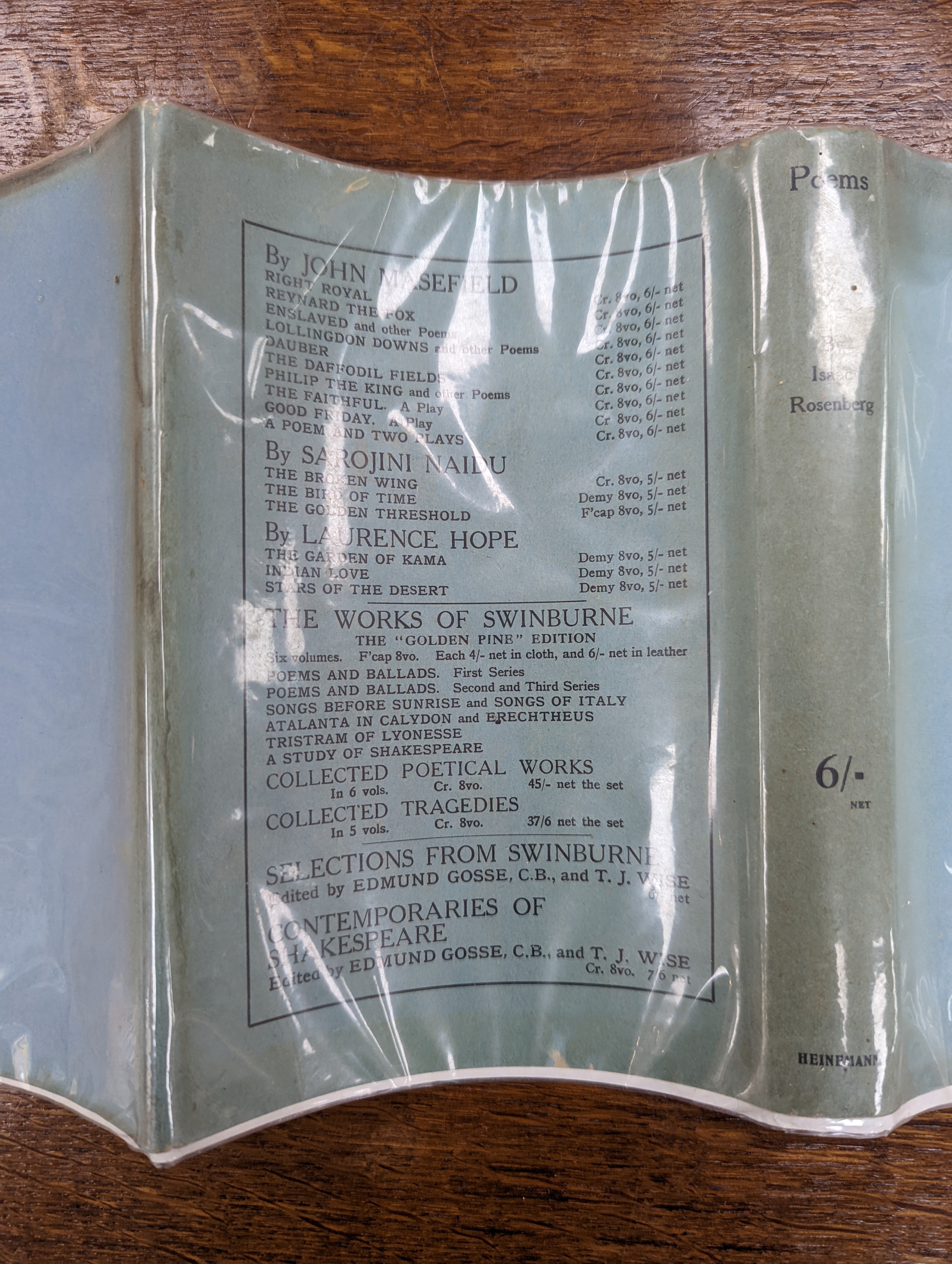 Rosenberg, Isaac [and] Bottomley, Gordon [ed.] - Poems by Isaac Rosenberg. 1st ed. Complete with frontispiece. Publishers cloth with title label on spine and original d/j. 8vo. William Heinemann, London, 1922.